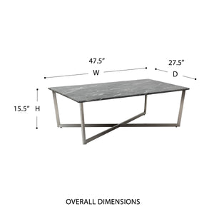 Llona Geometric Coffee Table with Marble Melamine Top and Brushed Stainless Base