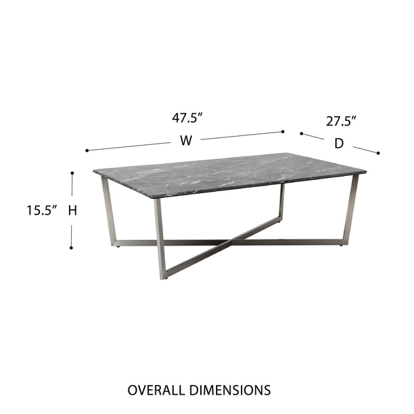 Llona Geometric Coffee Table with Marble Melamine Top and Brushed Stainless Base