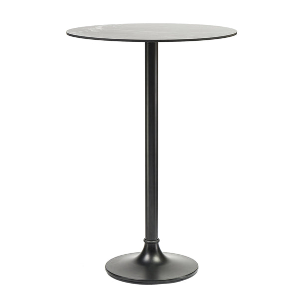 EE Test Vendor Jannie Round Outdoor Bar Table with Marble Pattern Top and Powder Coated Aluminum Base EETEST-90403BLK-KIT
