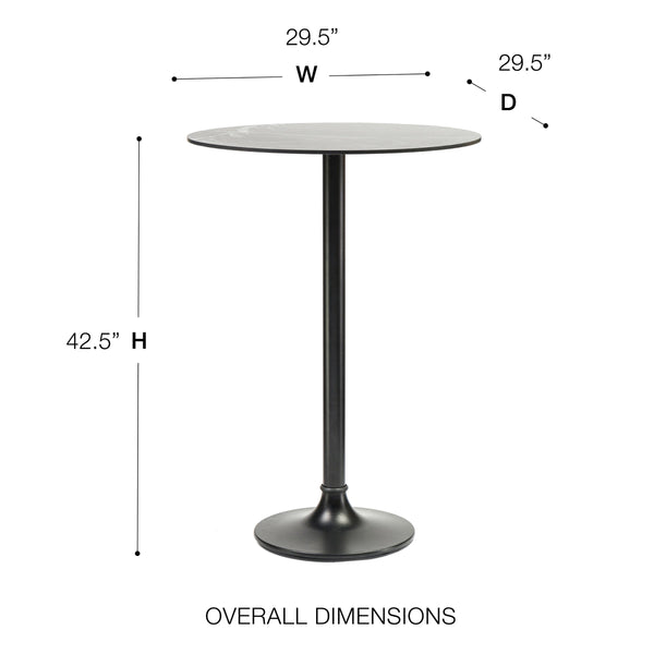 Jannie Round Outdoor Bar Table with Marble Pattern Top and Powder Coated Aluminum Base