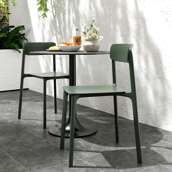 Jannie Round Outdoor Bistro Table Marble Pattern Top Aluminum Base for Modern Patio Dining