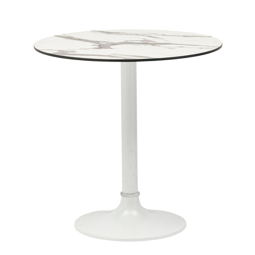 EE Test Vendor Jannie Round Outdoor Bistro Table Marble Pattern Top Aluminum Base for Modern Patio Dining White EETEST-90409WHT-KIT