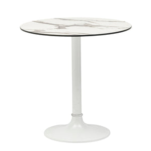 EE Test Vendor Jannie Round Outdoor Bistro Table Marble Pattern Top Aluminum Base for Modern Patio Dining White EETEST-90409WHT-KIT