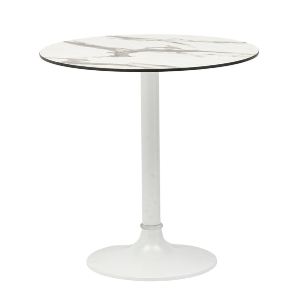 EE Test Vendor Jannie Round Outdoor Bistro Table Marble Pattern Top Aluminum Base for Modern Patio Dining White EETEST-90409WHT-KIT