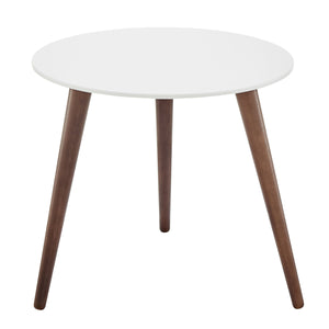 EE Test Vendor Manon Mid-century Round End Table Matte Finish Top with Contrasting Walnut Legs EETEST-90435-WHT