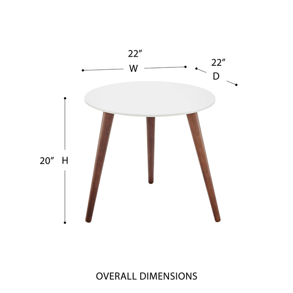 Manon Mid-century Round End Table Matte Finish Top with Contrasting Walnut Legs