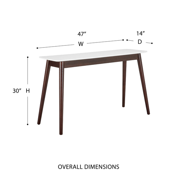 Manon Minimalist Console Table Matte Finish with Contrasting Dark Walnut Leg Detail