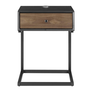 EE Test Vendor Daeg Mid-century Modern Side Table with Veneer Storage Drawer for Minimalist Bedroom Decor Walnut/Matte Black EETEST-90442-BLK