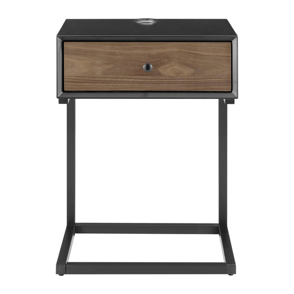EE Test Vendor Daeg Mid-century Modern Side Table with Veneer Storage Drawer for Minimalist Bedroom Decor Walnut/Matte Black EETEST-90442-BLK