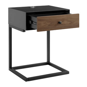 Daeg Mid-century Modern Side Table with Veneer Storage Drawer for Minimalist Bedroom Decor