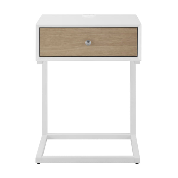 Daeg Mid-century Modern Side Table with Veneer Storage Drawer for Minimalist Bedroom Decor