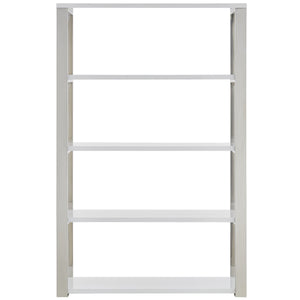 EE Test Vendor Dillon Five Shelf Bookcase with Steel Frame for Modern Office Storage and Display High Gloss White/Polished Stainless Steel EETEST-90460WHT-KIT