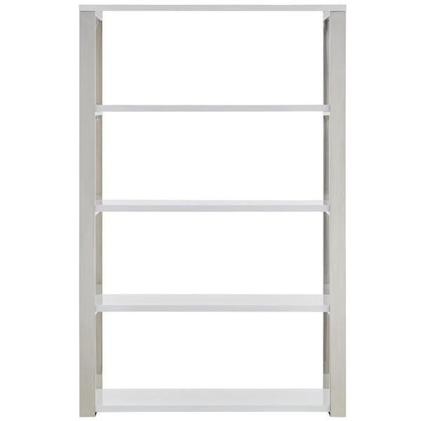 EE Test Vendor Dillon Five Shelf Bookcase with Steel Frame for Modern Office Storage and Display High Gloss White/Polished Stainless Steel EETEST-90460WHT-KIT