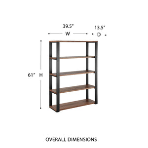 Dillon Five Shelf Bookcase with Steel Frame for Modern Office Storage and Display