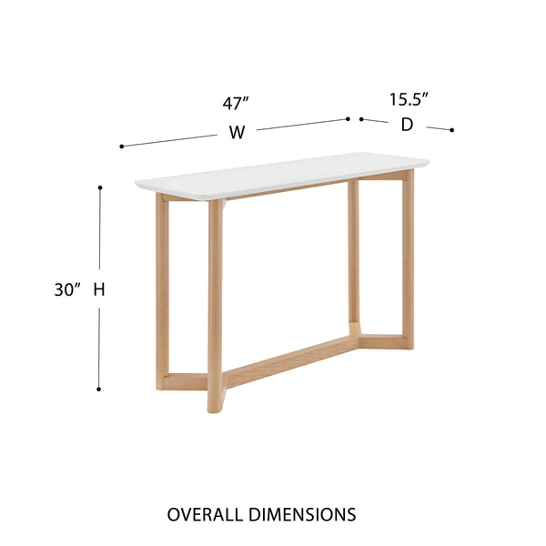 Aren Matte White Lacquer Console Table with Beech Wood Base for Hallways