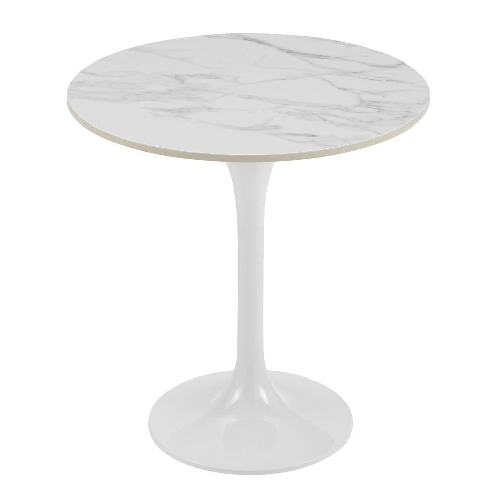 EE Test Vendor Astrid Tulip Pedestal Side Table with Veneer or Ceramic Top for Modern Living Spaces Accent High Gloss White Ceramic/High Gloss White EETEST-90708WHT-KIT