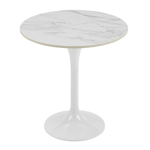 EE Test Vendor Astrid Tulip Pedestal Side Table with Veneer or Ceramic Top for Modern Living Spaces Accent High Gloss White Ceramic/High Gloss White EETEST-90708WHT-KIT