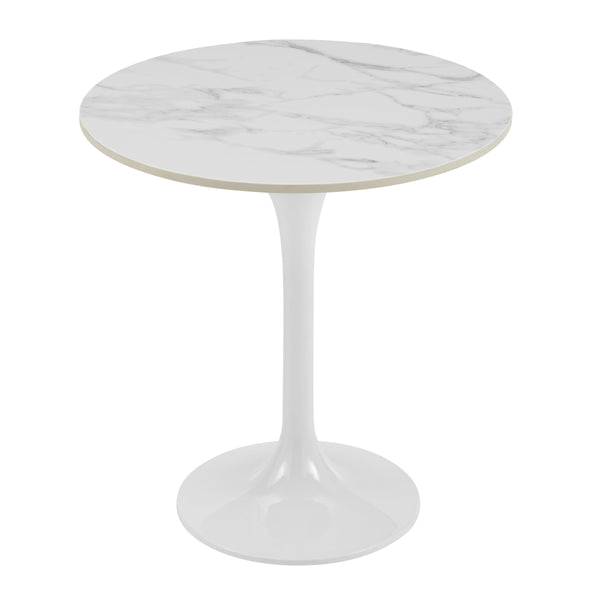 EE Test Vendor Astrid Tulip Pedestal Side Table with Veneer or Ceramic Top for Modern Living Spaces Accent High Gloss White Ceramic/High Gloss White EETEST-90708WHT-KIT