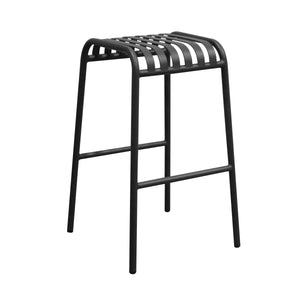Enid Powder Coated Steel Outdoor Bar Stool Stackable Slat Design Rust Resistant Patio Seating