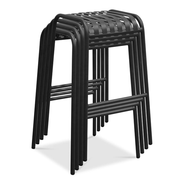 Enid Powder Coated Steel Outdoor Bar Stool Stackable Slat Design Rust Resistant Patio Seating