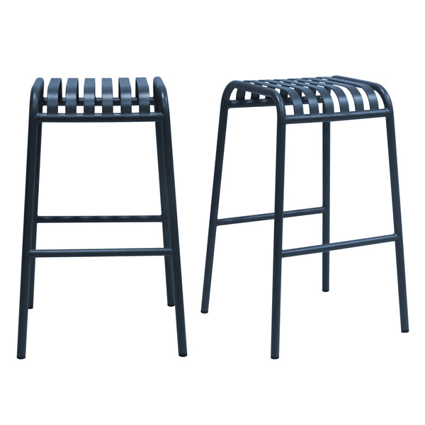 Enid Powder Coated Steel Outdoor Bar Stool Stackable Slat Design Rust Resistant Patio Seating