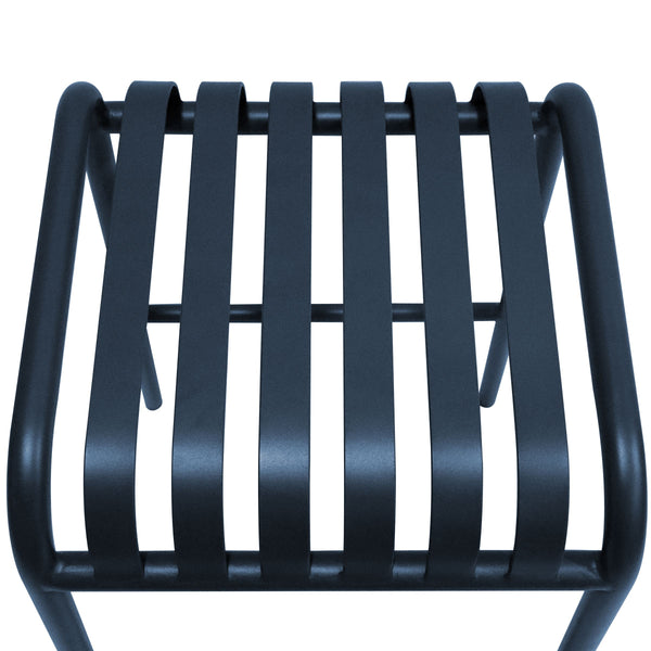Enid Powder Coated Steel Outdoor Bar Stool Stackable Slat Design Rust Resistant Patio Seating