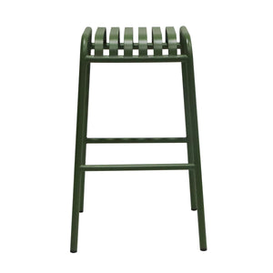 Enid Powder Coated Steel Outdoor Bar Stool Stackable Slat Design Rust Resistant Patio Seating