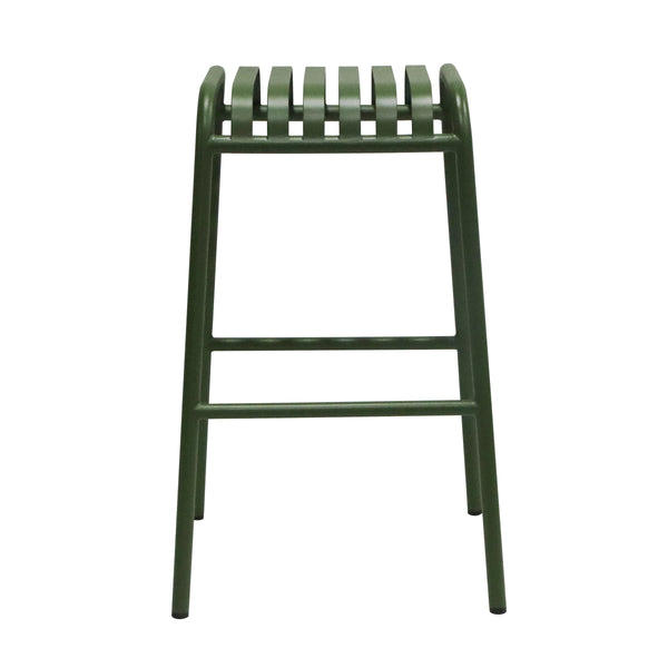 Enid Powder Coated Steel Outdoor Bar Stool Stackable Slat Design Rust Resistant Patio Seating