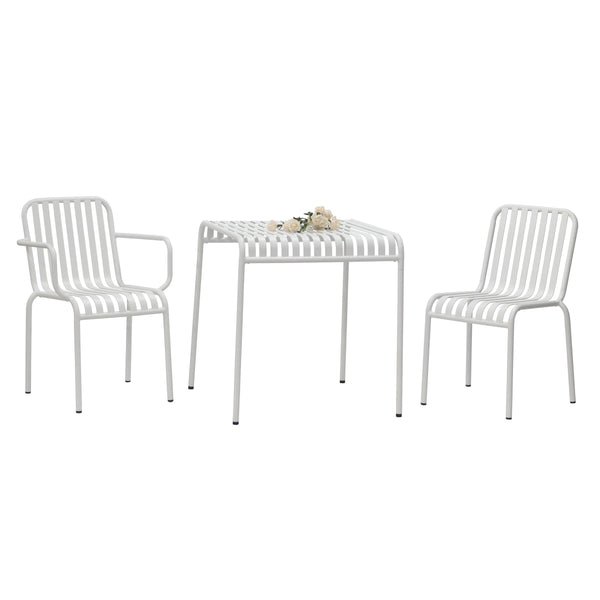 Enid Outdoor Steel Slat Patio Table Powder Coated for All Weather Rust Resistant Use