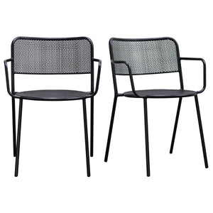 EE Test Vendor Nansen Perforated Steel Stackable Outdoor Armchairs Powder Coated Weather Resistant Patio Set Black EETEST-90772-BLK