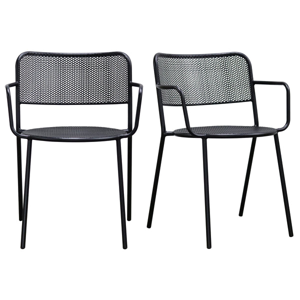 EE Test Vendor Nansen Perforated Steel Stackable Outdoor Armchairs Powder Coated Weather Resistant Patio Set Black EETEST-90772-BLK
