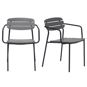 EE Test Vendor Kalmar Stackable Resin Outdoor Armchair Set Weather Resistant Patio Seating with Steel Frame Dark Gray EETEST-90792-DKGRY