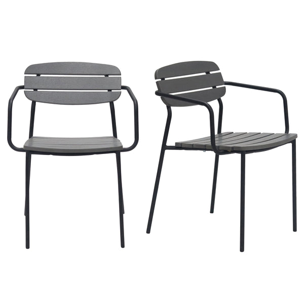 EE Test Vendor Kalmar Stackable Resin Outdoor Armchair Set Weather Resistant Patio Seating with Steel Frame Dark Gray EETEST-90792-DKGRY