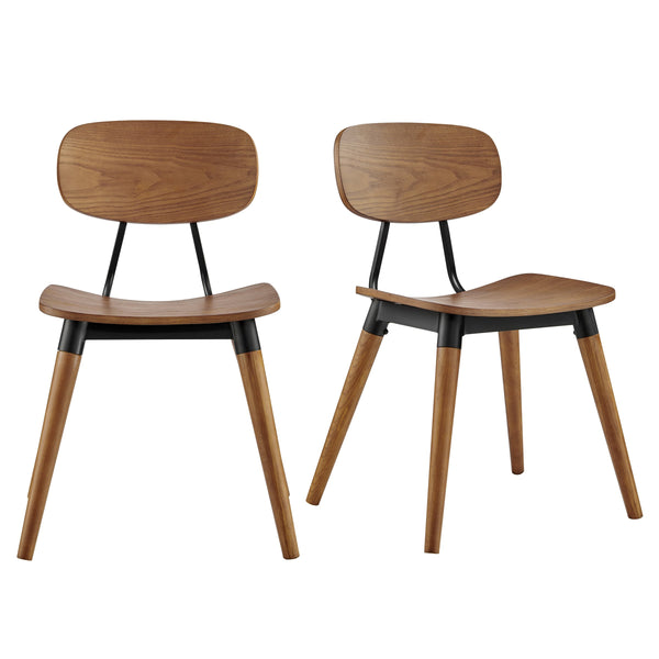 EE Test Vendor Vega Walnut Wood Dining Chair Set of 2 with Matte Black Steel for Modern Spaces EETEST-91050-WAL