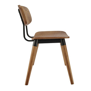 Vega Walnut Wood Dining Chair Set of 2 with Matte Black Steel for Modern Spaces