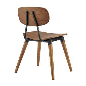 Vega Walnut Wood Dining Chair Set of 2 with Matte Black Steel for Modern Spaces