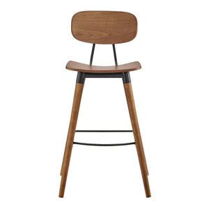 EE Test Vendor Vega Modern Barstool Walnut Wood Seat Matte Black Steel Frame Dining or Bar Use EETEST-91052-WAL