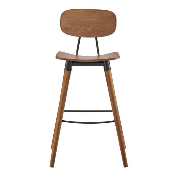 EE Test Vendor Vega Modern Barstool Walnut Wood Seat Matte Black Steel Frame Dining or Bar Use EETEST-91052-WAL
