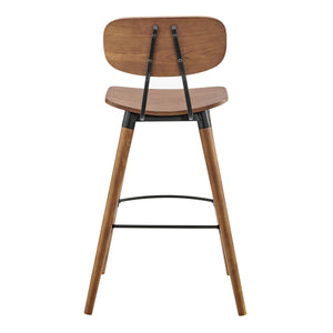 Vega Modern Barstool Walnut Wood Seat Matte Black Steel Frame Dining or Bar Use