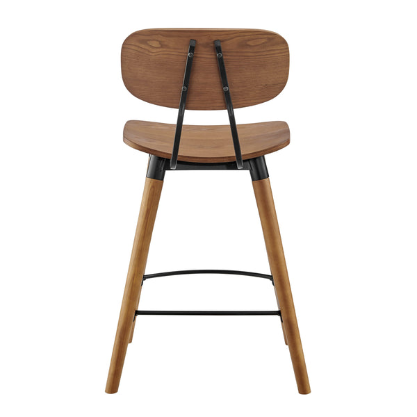 Vega Walnut Wood Counter Stool with Matte Black Steel Base Modern Dining Seating