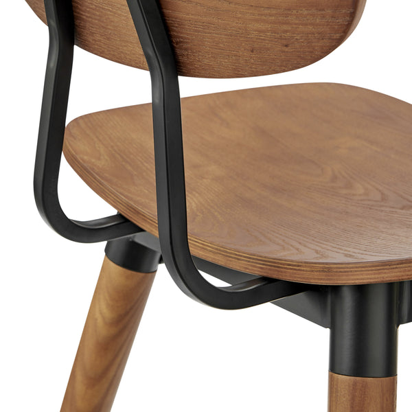 Vega Walnut Wood Counter Stool with Matte Black Steel Base Modern Dining Seating