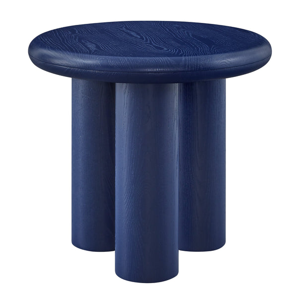 Gunda Round Ash Veneer Side Table with Metal Rod Legs for Modern Living Room Accent Decor