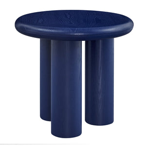 Gunda Round Ash Veneer Side Table with Metal Rod Legs for Modern Living Room Accent Decor
