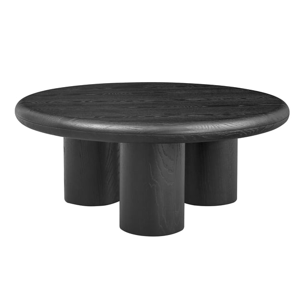Gunda Round Coffee Table Black Ash Veneer with Reinforced Legs for Living Room