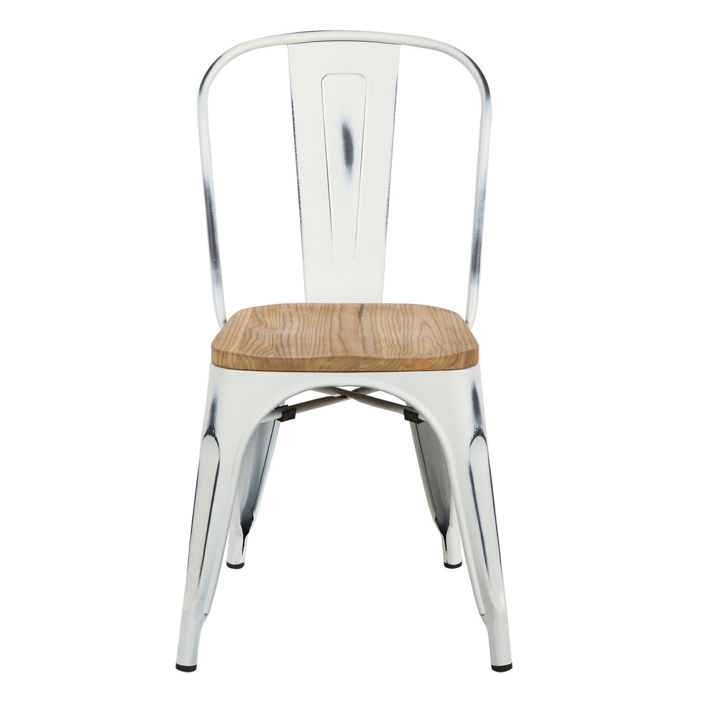 EE Test Vendor Danne Industrial Farmhouse Dining Chair Carved Elm Seat Powder Coated Steel Set of 4 EETEST-94302WHT