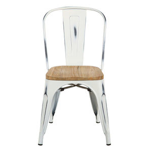 EE Test Vendor Danne Industrial Farmhouse Dining Chair Carved Elm Seat Powder Coated Steel Set of 4 EETEST-94302WHT