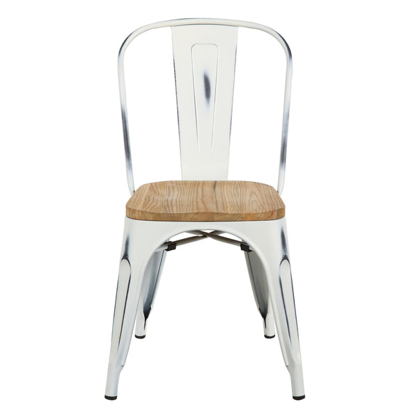 EE Test Vendor Danne Industrial Farmhouse Dining Chair Carved Elm Seat Powder Coated Steel Set of 4 EETEST-94302WHT