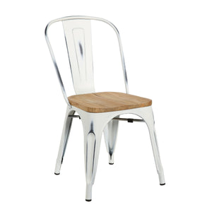 Danne Industrial Farmhouse Dining Chair Carved Elm Seat Powder Coated Steel Set of 4