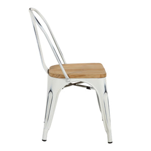 Danne Industrial Farmhouse Dining Chair Carved Elm Seat Powder Coated Steel Set of 4