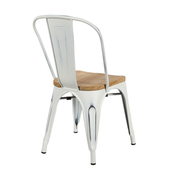 Danne Industrial Farmhouse Dining Chair Carved Elm Seat Powder Coated Steel Set of 4